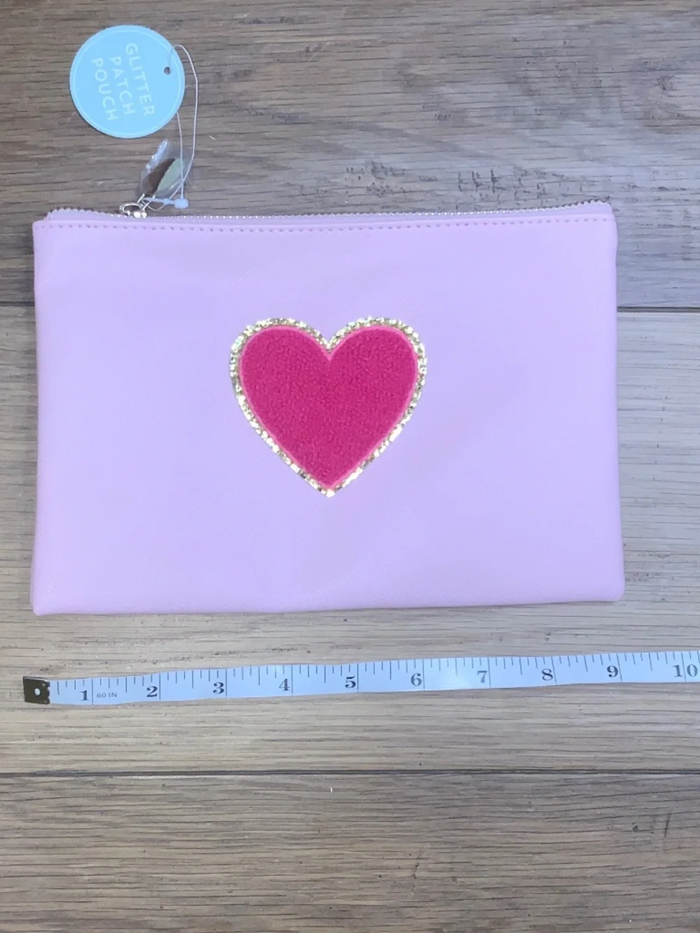 NWT Pink Pencil or Cosmetic Pouch with Heart Patch